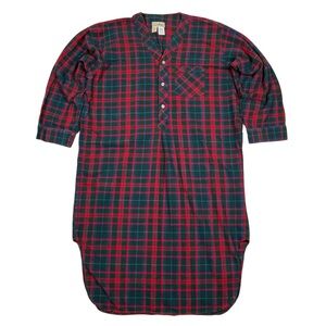 Vintage 90s LL Bean Plaid Flannel Sleep Night Shirt Red Green & Blue USA Made
